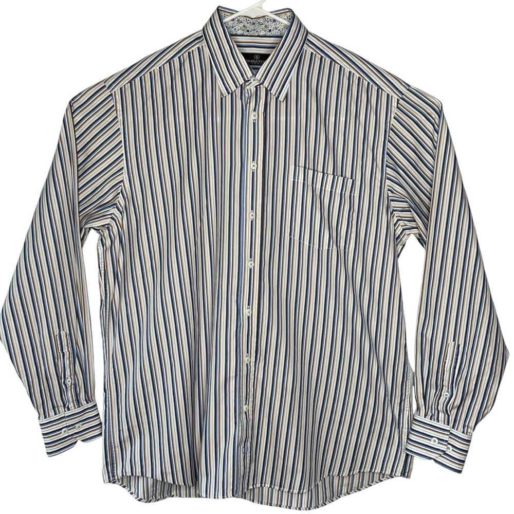 Bugatchi Uomo Button-Up Dress Shirt Mens Size XXL Striped Flip Cuff